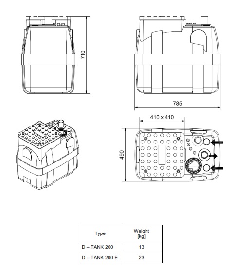 Dimensions D TANK 200