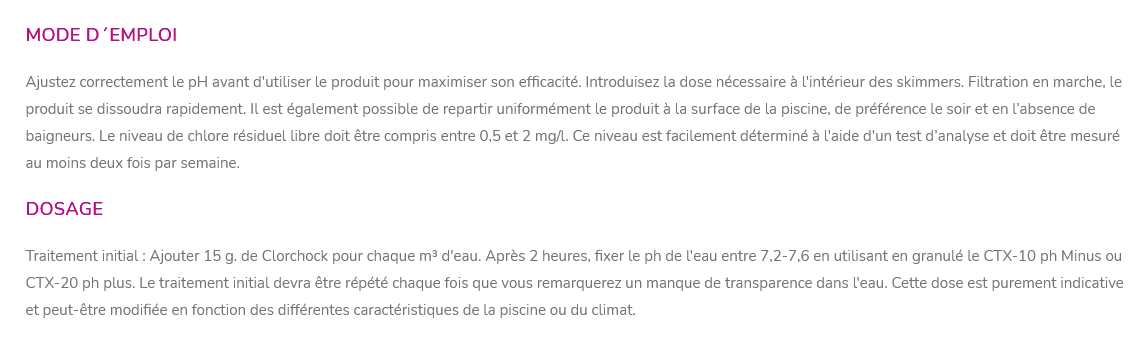 Screenshot 2025 07 17 at 14 55 43 Produits chimiques pour piscines CTX 200gr ClorShock granulate Désinfection au chlore