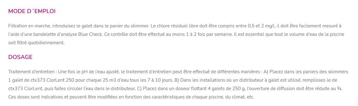 Screenshot 2025 07 17 at 15 56 45 Produits chimiques pour piscines CTX 373 ClorLent tablets 250g Désinfection au chlore