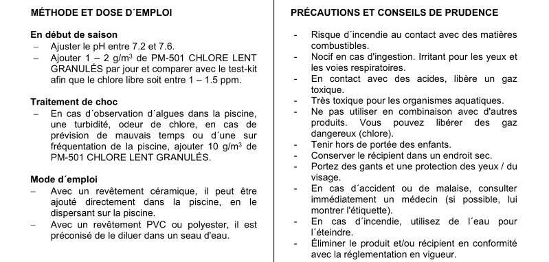 FT PM 501 CHLORE LENT GRANULÉS FR
